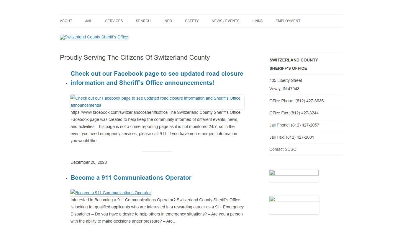 Proudly Serving The Citizens Of Switzerland County - Switzerland County Sheriff’s Office