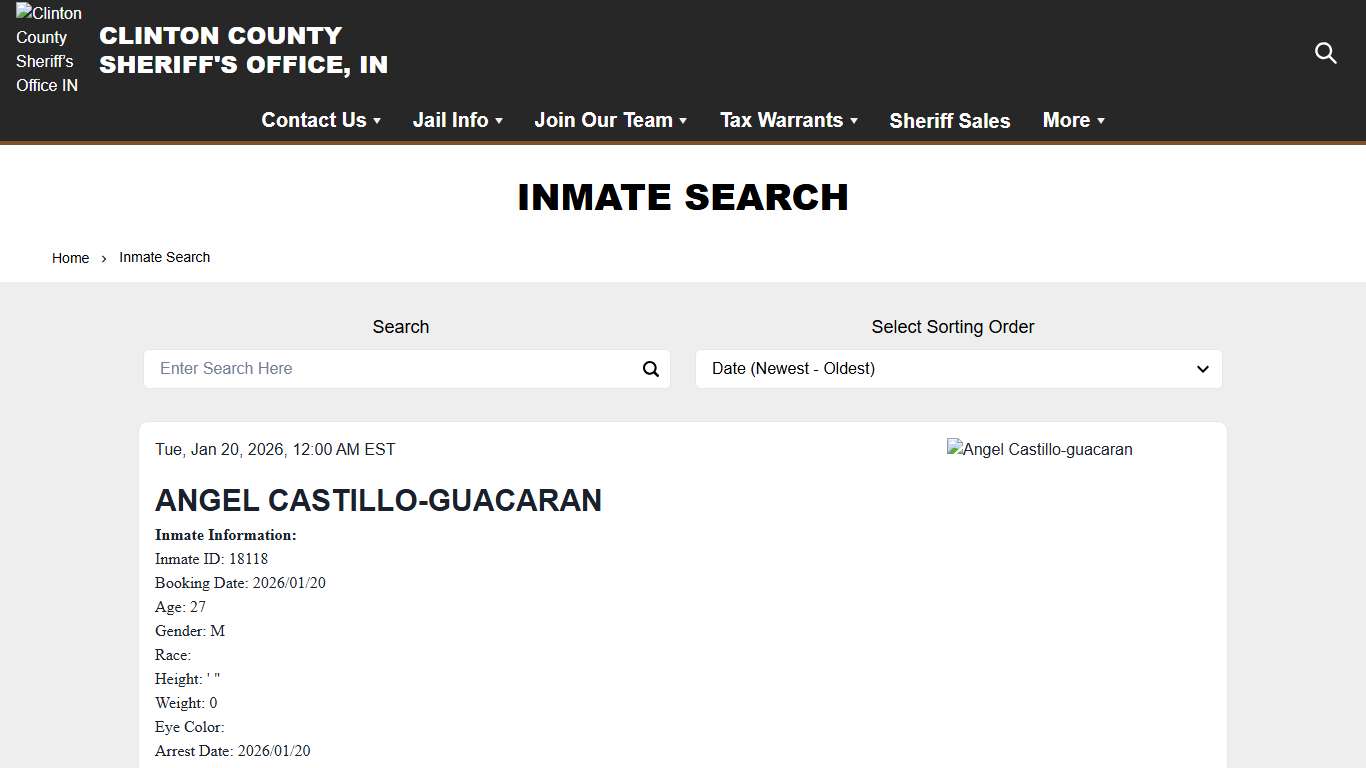 Inmate Search | Clinton County Sheriff’s Office IN