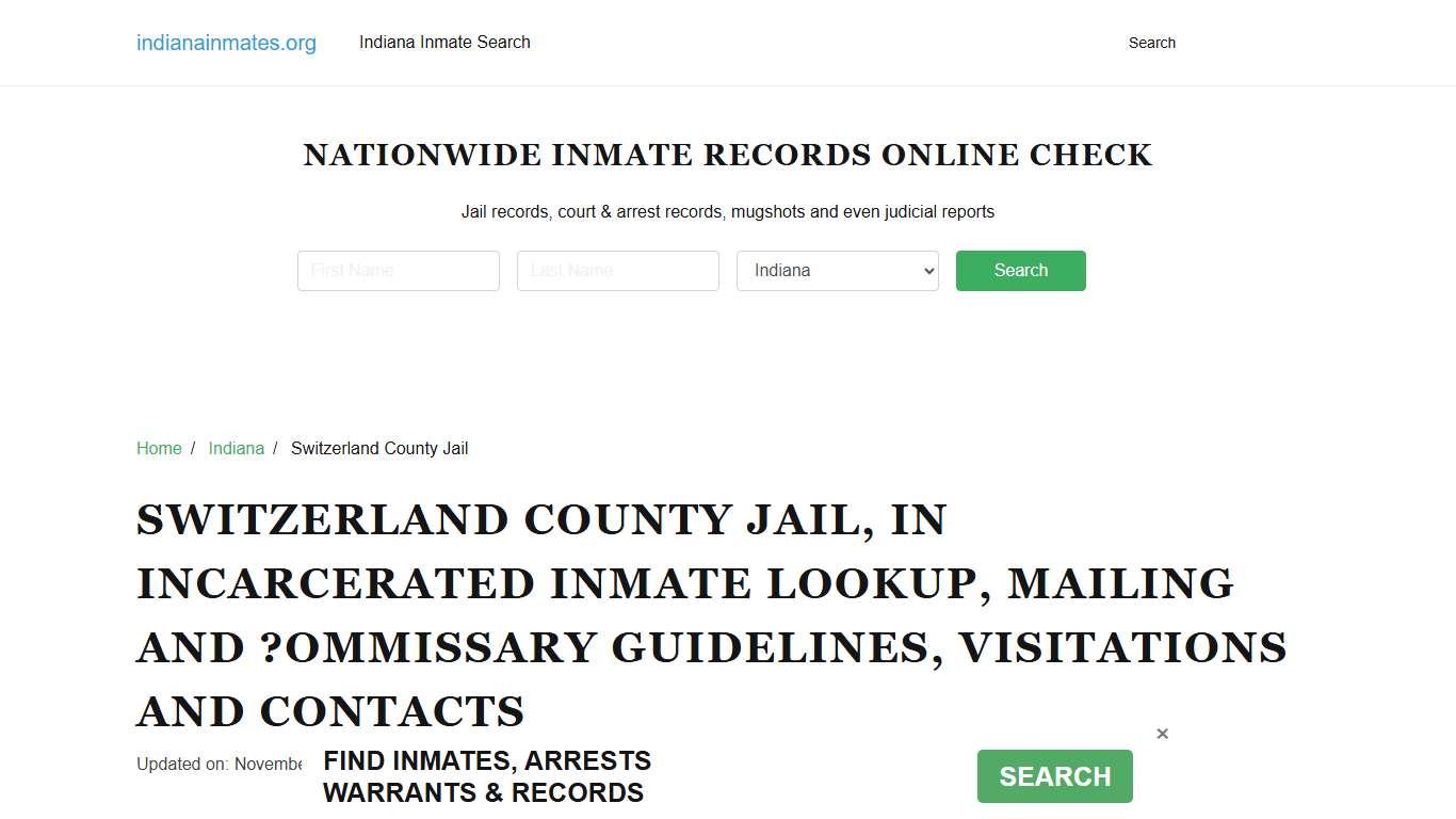 Switzerland County Jail, IN: Offender Locator, Visitation & Contact Info