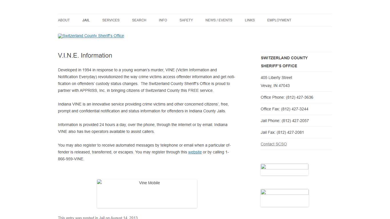 V.I.N.E. Information - Switzerland County Sheriff’s Office