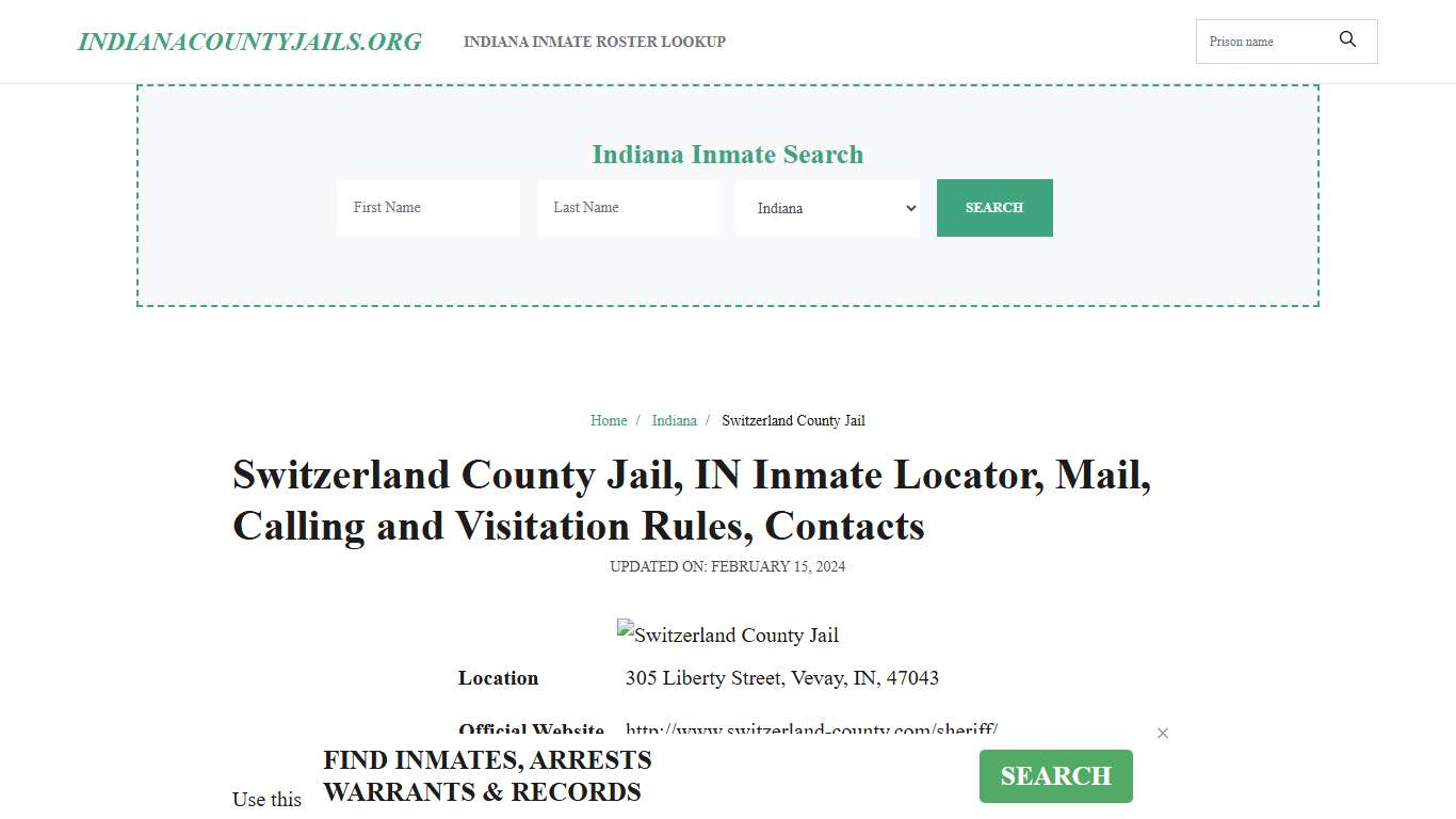 Switzerland County Jail, IN: Inmate Search Options, Visitations, Contacts